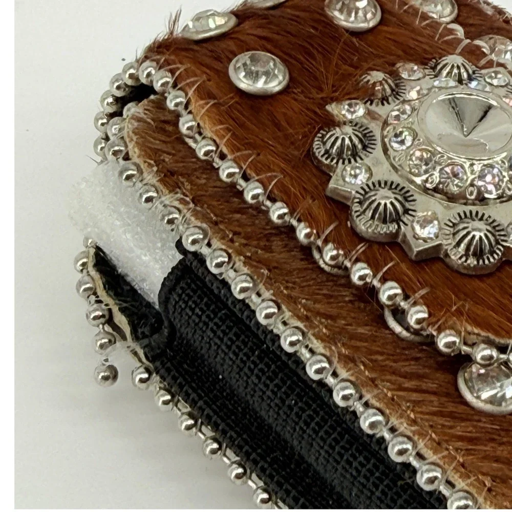 Montana West Phone Holster Small Brown Cowhide Rhinestone Y2K Western Clip